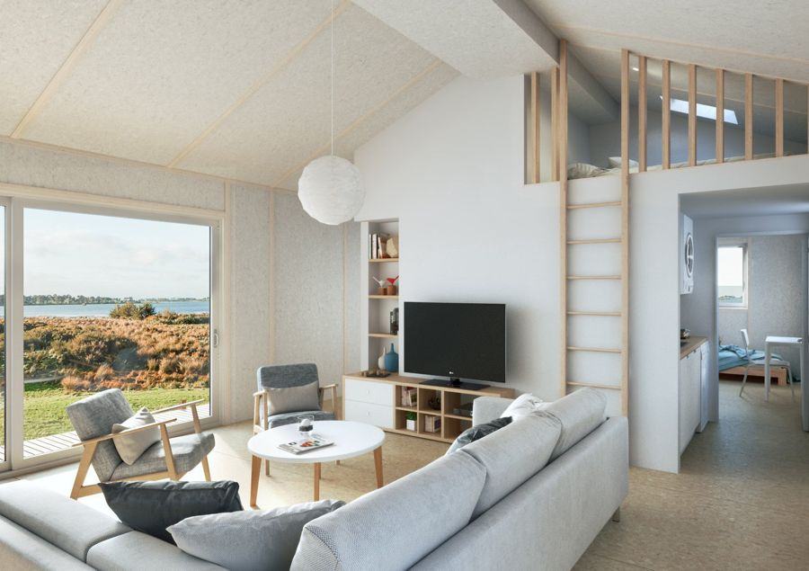 Light, airy Smart Series living room with a loft