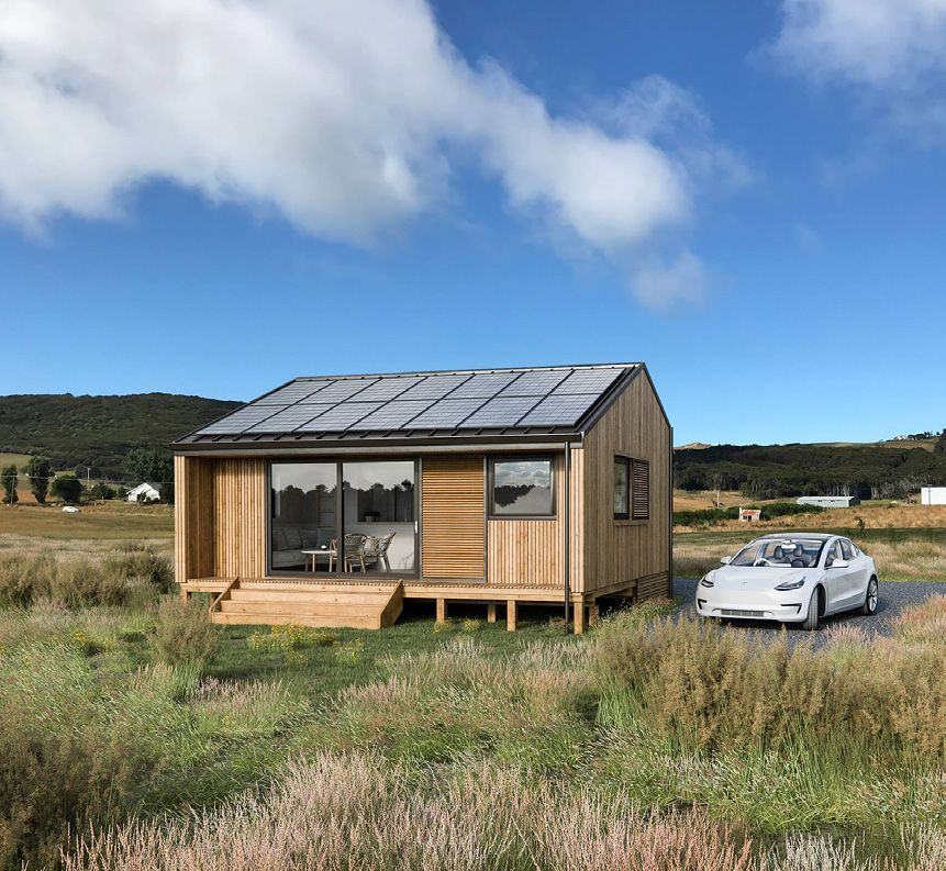 Small Smart Series home with solar panels on the roof