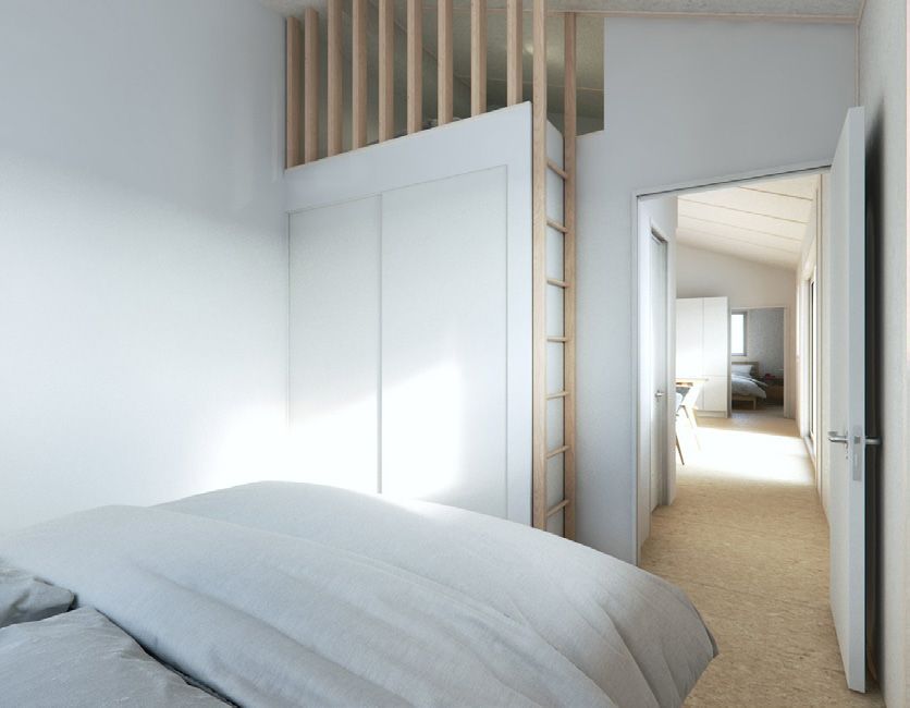 Bedroom with smooth plasterboard walls and ceiling